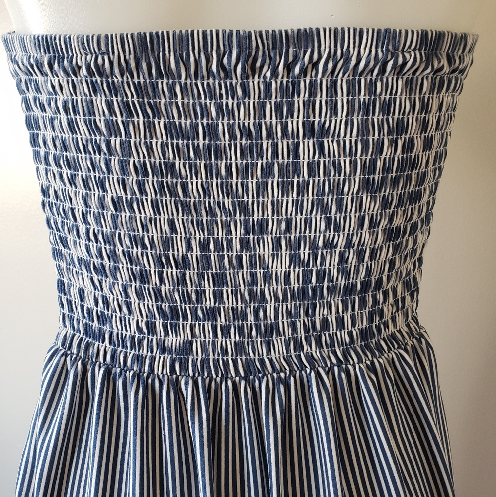 Blue Striped Floral Dress with Removable Straps - Picture 9 of 16